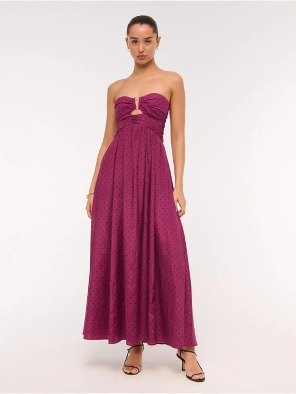 Abercrombie & Fitch Strapless Hardware Cutout Maxi Dress In Plum Dot Size XL